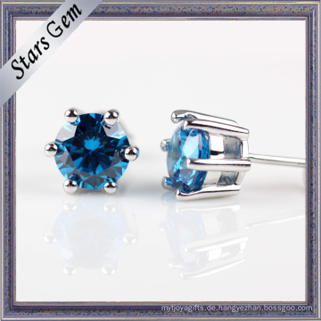 Mode 3,0 mm glänzend blauen Ohrring Schmuck in Stering Silber